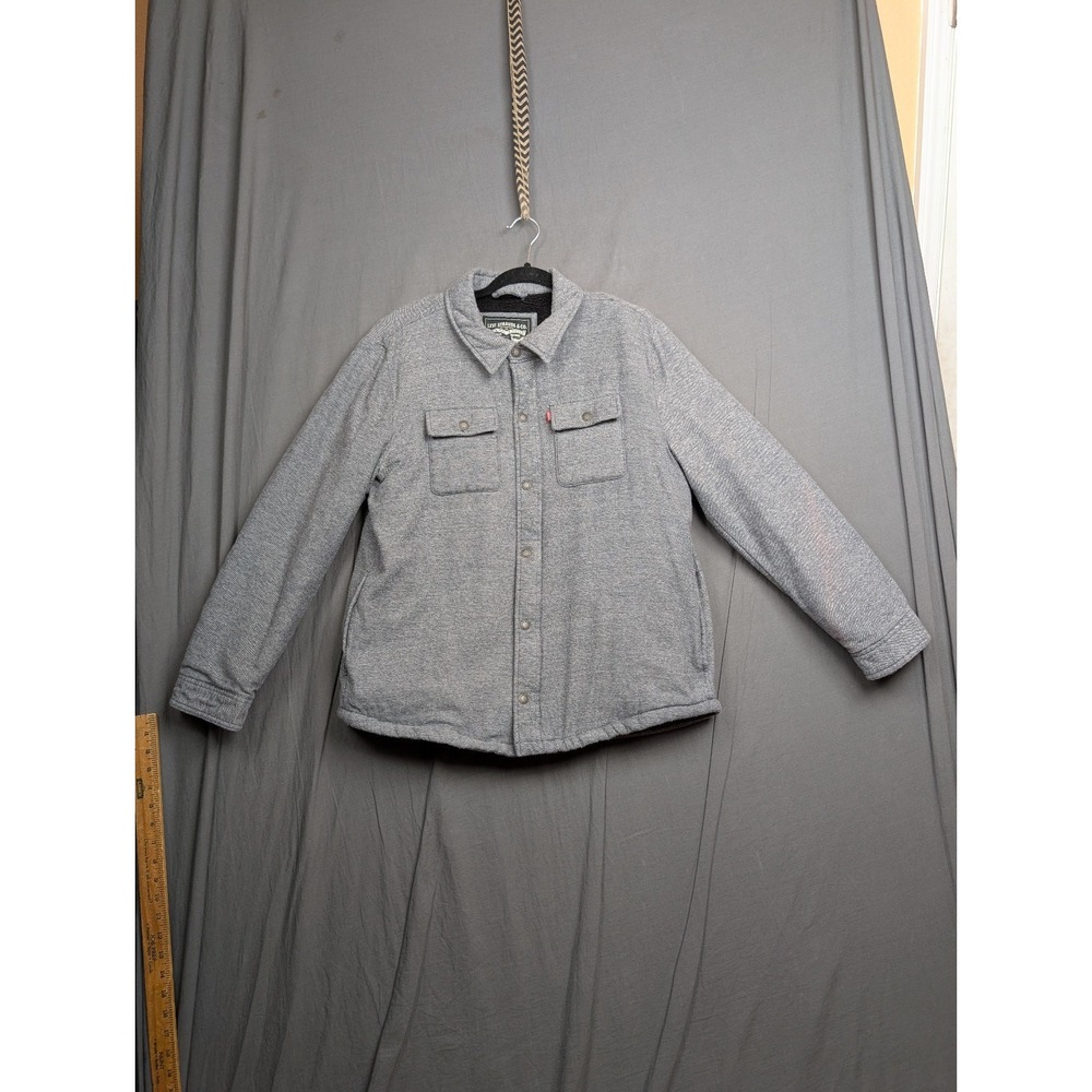Levi's Sherpa Lined Shirt Jacket Mens L Gray Cotton‎ Pockets Snap Zip Front